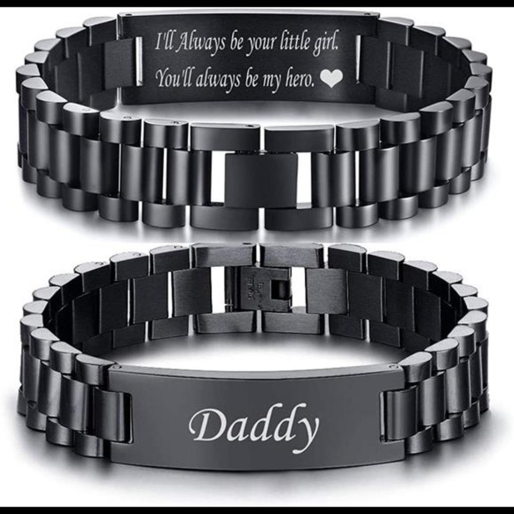 Masculine Daddy Watch Band Stainless Steel Link Bracelet Personalized Engraved
